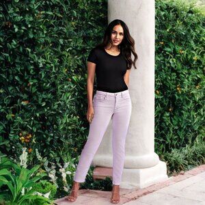 NYDJ Curves 360 Slim Straight Ankle Jeans Mid-Rise Short Inseam Side Slit Pants